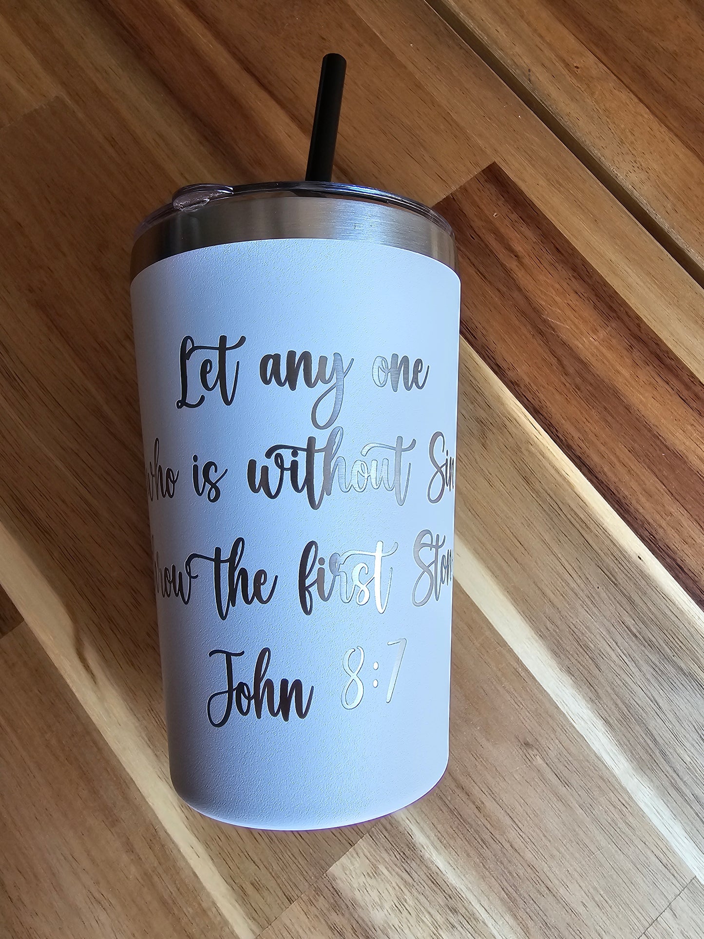 12oz Engraved Tumbler John 8:7