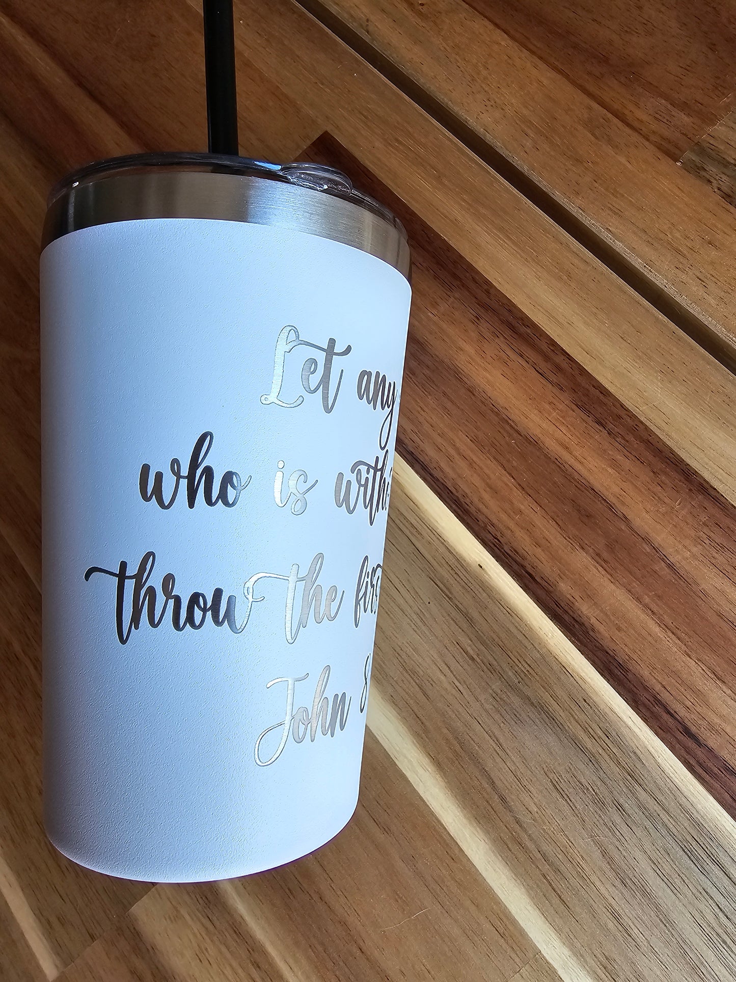 12oz Engraved Tumbler John 8:7