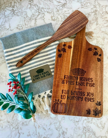 3‑Piece Engraved Kitchen Gift Pack | Custom Cutting Board, Utensil & Towel
